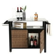 thumbnail image 2 of S-HOME Large Outdoor Wicker Bar Cart with Stainless Steel Expanded Table Top, Rolling Storage Cabinet for Patio, 2 of 10