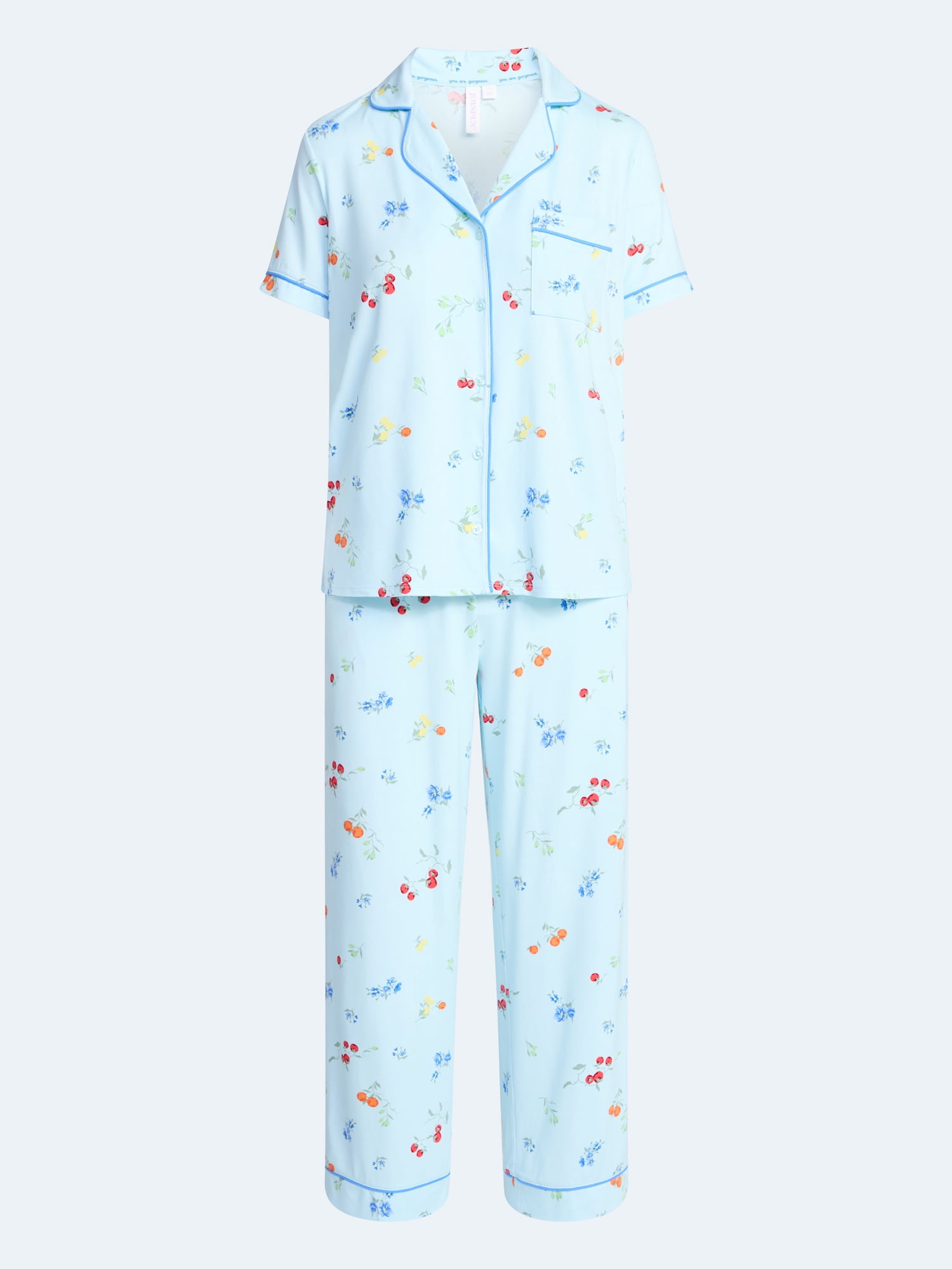Joyspun Women's Dreamy Soft Collection Notch Collar Top and Capri Pants Pajama Set, 2-Piece, Sizes XS-3X
