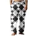 thumbnail image 2 of qolati Men's Plaid Pajamas Pants Elastic Waist Drawstring Cotton Linen Casual Lounge Pjs Trousers Casual Breathable Wide Leg Beach Pants with Pockets, 2 of 5