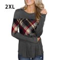 thumbnail image 4 of Femmes à Carreaux Manches Longues Col Rond Tops Femmes Chemise en Vrac Style Col Rond Manches Longues T-shirt Casual Pull Tops, 4 of 5