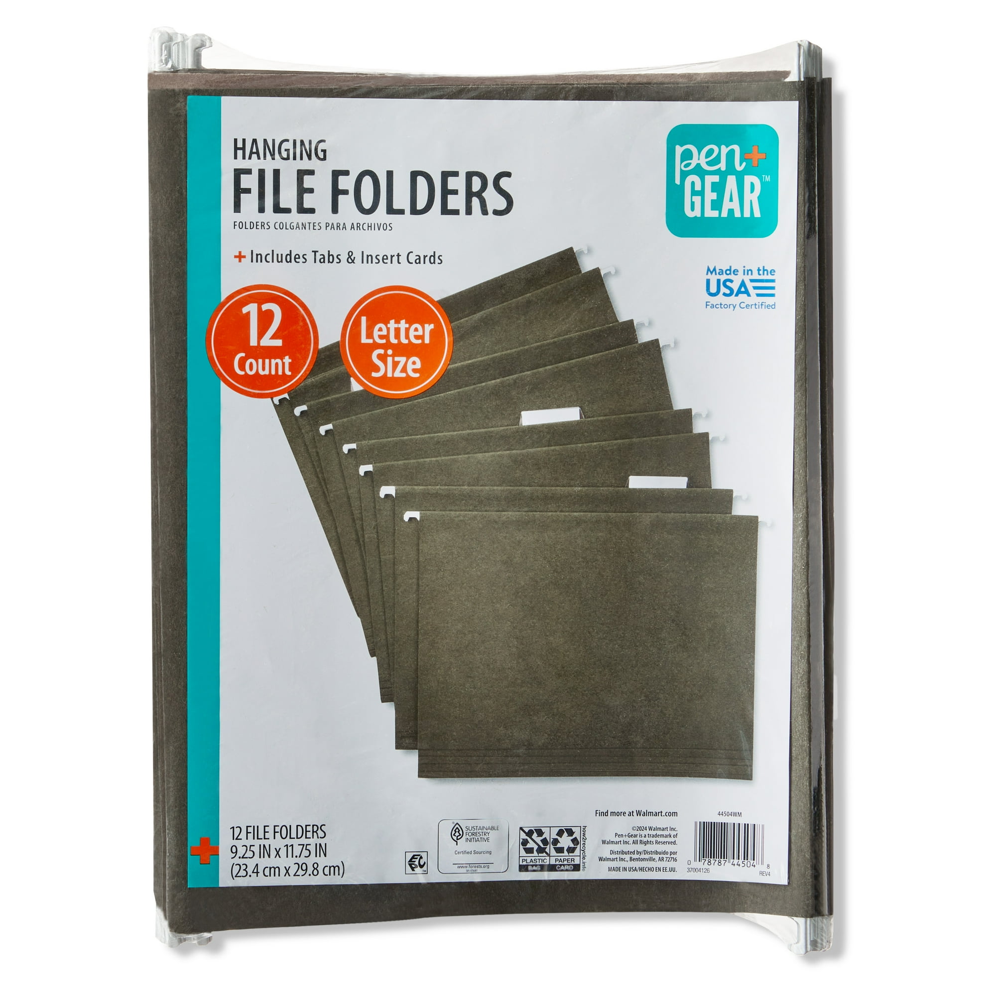 Pen+Gear Letter Size Hanging File Folders, 12 Count, Green
