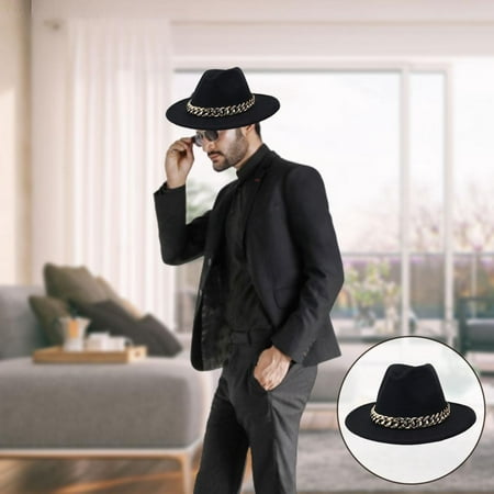 Elegant Wide Brim Fedora Hat with Chain Wide Brim Panama Thick Trilby  Simple Fashionable Felt for Church Mens Winter Outdoors | Walmart Canada