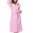thumbnail image 2 of Womens Robes Plush Fleece Hooded Bathrobe Thick Nightgown with Pockets Sleepwear Robe Powder XL, 2 of 8