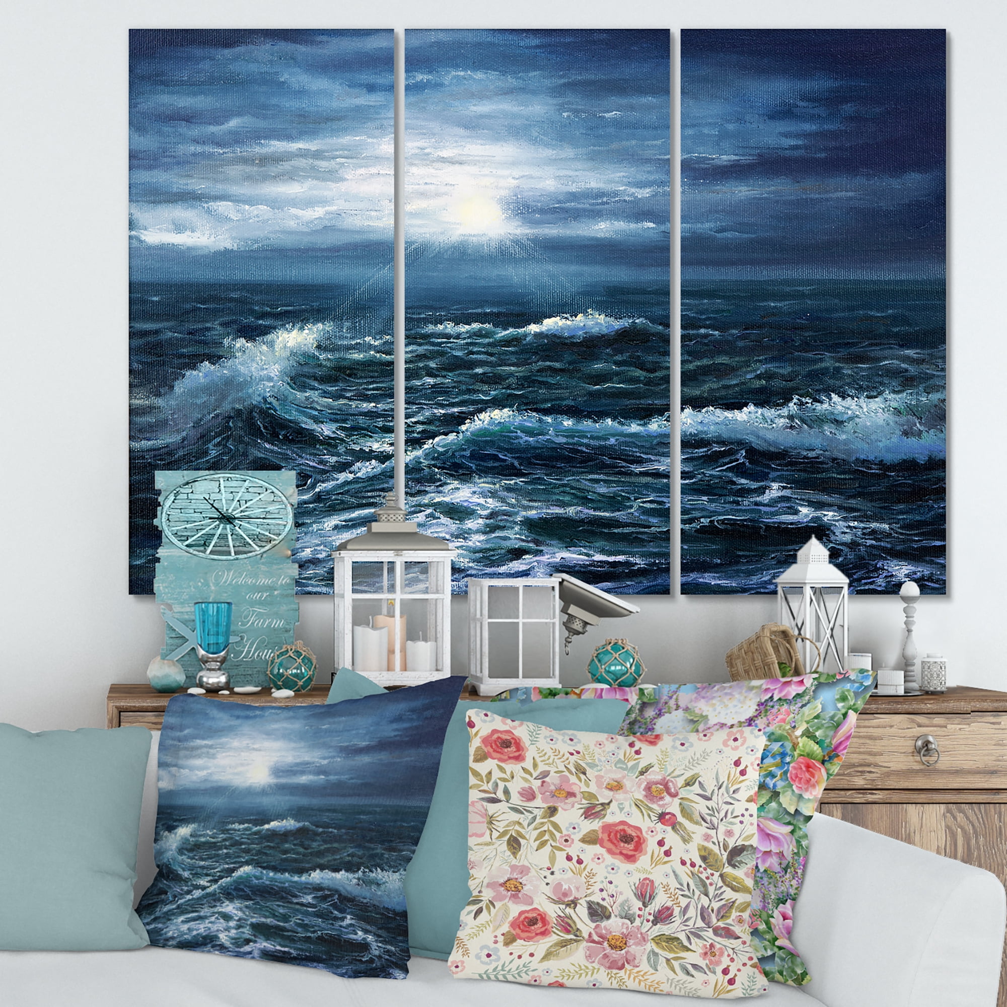 Designart ' Morning Glow Through The Ocean Waves ' Nautical & Coastal Canvas Wall Art Print