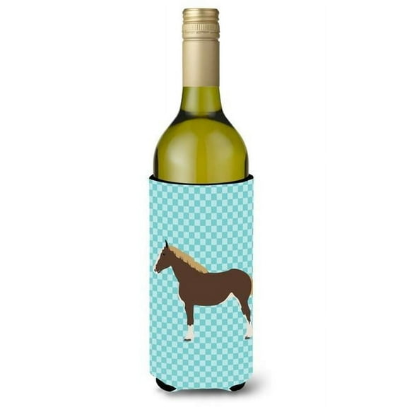 Percheron Horse Blue Check Wine Bottle Beverge Insulator Hugger