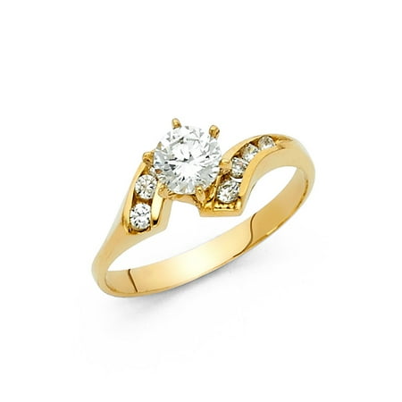 Womens 14K Solid Gold Brilliant Cubic Zirconia Design Wedding Engagement Ring, Size