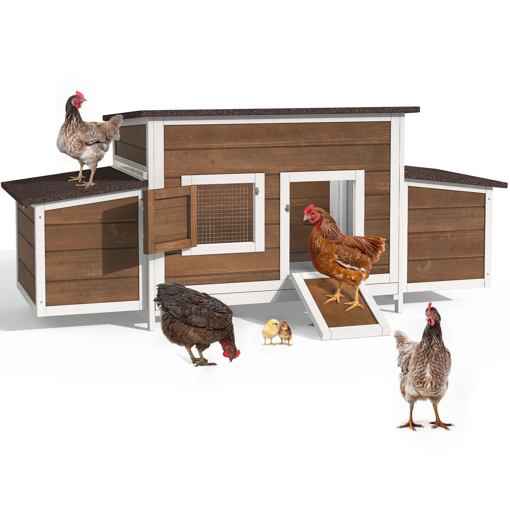 Craftian Wood Chicken Coop Hen House 2-4 Chickens with 2 Nesting Box,Outdoor Chicken Hutch Rabbit Hutch Duck Cage - Brown