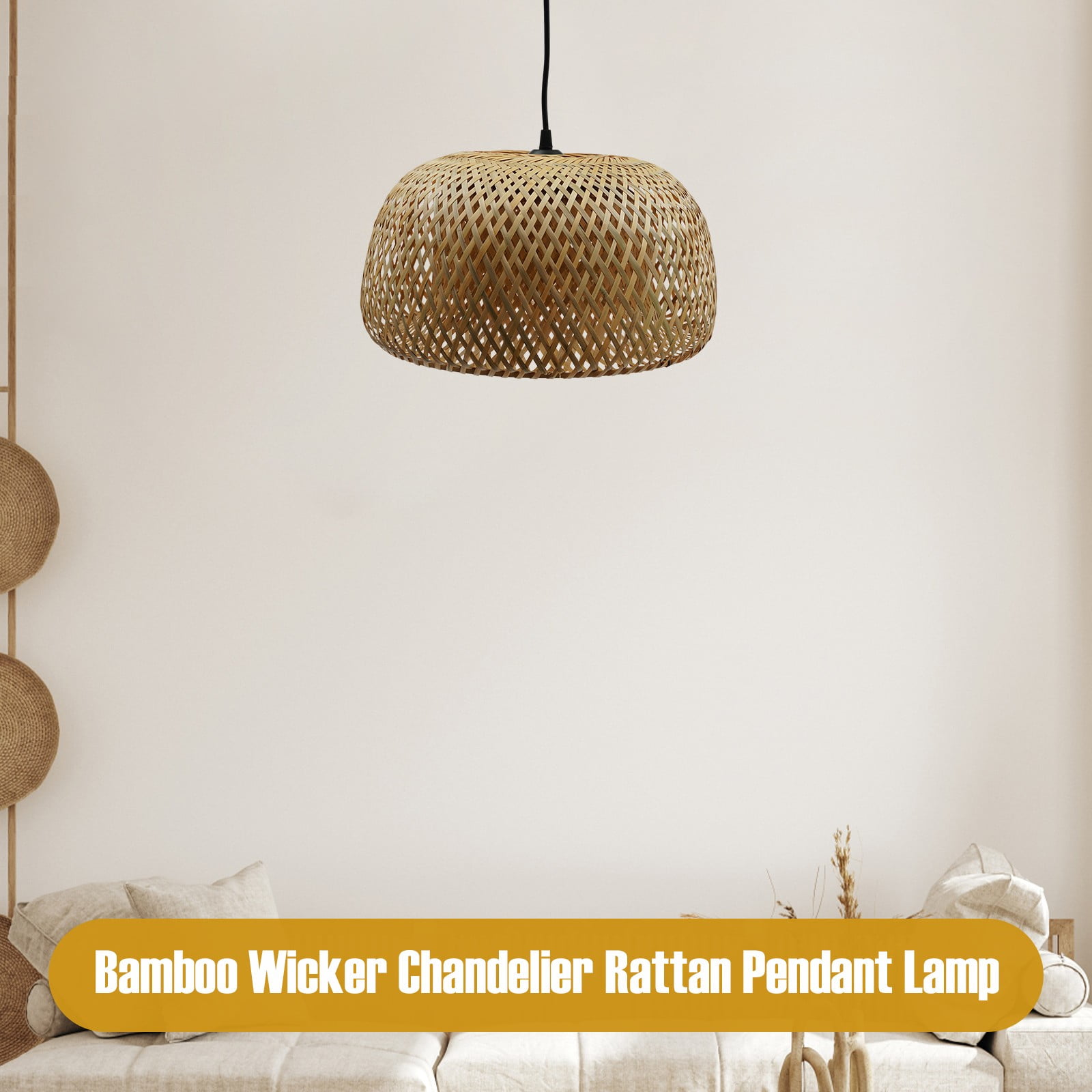 DUYIWAA Bamboo Pendant Light Wicker Rattan Hanging Ceiling Lamp Fixture Rustic Farmhouse Chandelier