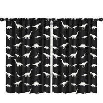 Blackout Kids Curtains,Black Cartoon Dinosaurs Silhouette Pattern Childrens Insulated Curtains Set Of 2,Bedroom Essentials,Toddler Room Decor 52"x84"