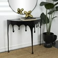 thumbnail image 3 of DecMode 36" x 32" Black Aluminum Metal Half Moon Drip Abstract Console Table with Melting Designed Legs and Black Glass Top, 1-Piece, 3 of 12