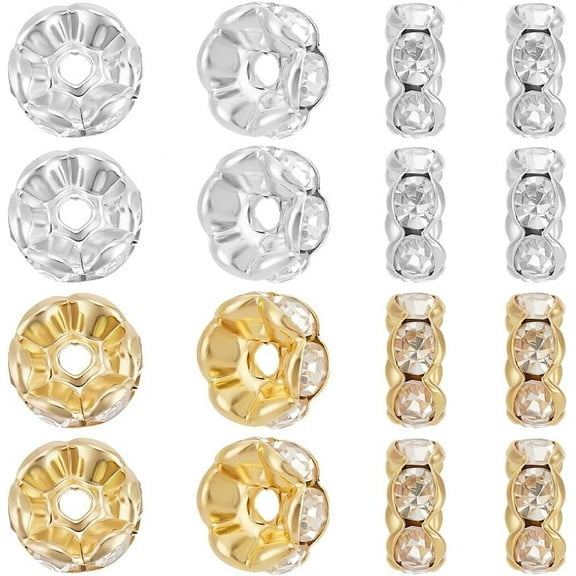 1 Box 100Pcs Spacer Beads 18K Gold & Sterling Silver Plated Brass Rondelle Spacer Beads for Jewelry Bracelets Making Craft