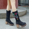 thumbnail image 2 of Fesfesfes Platform Boots for Women Fall Winter Ethnic Embroidered Thick-soled Thick High-heeled Side Zipper Mid-tube US:6.5(38), 2 of 9