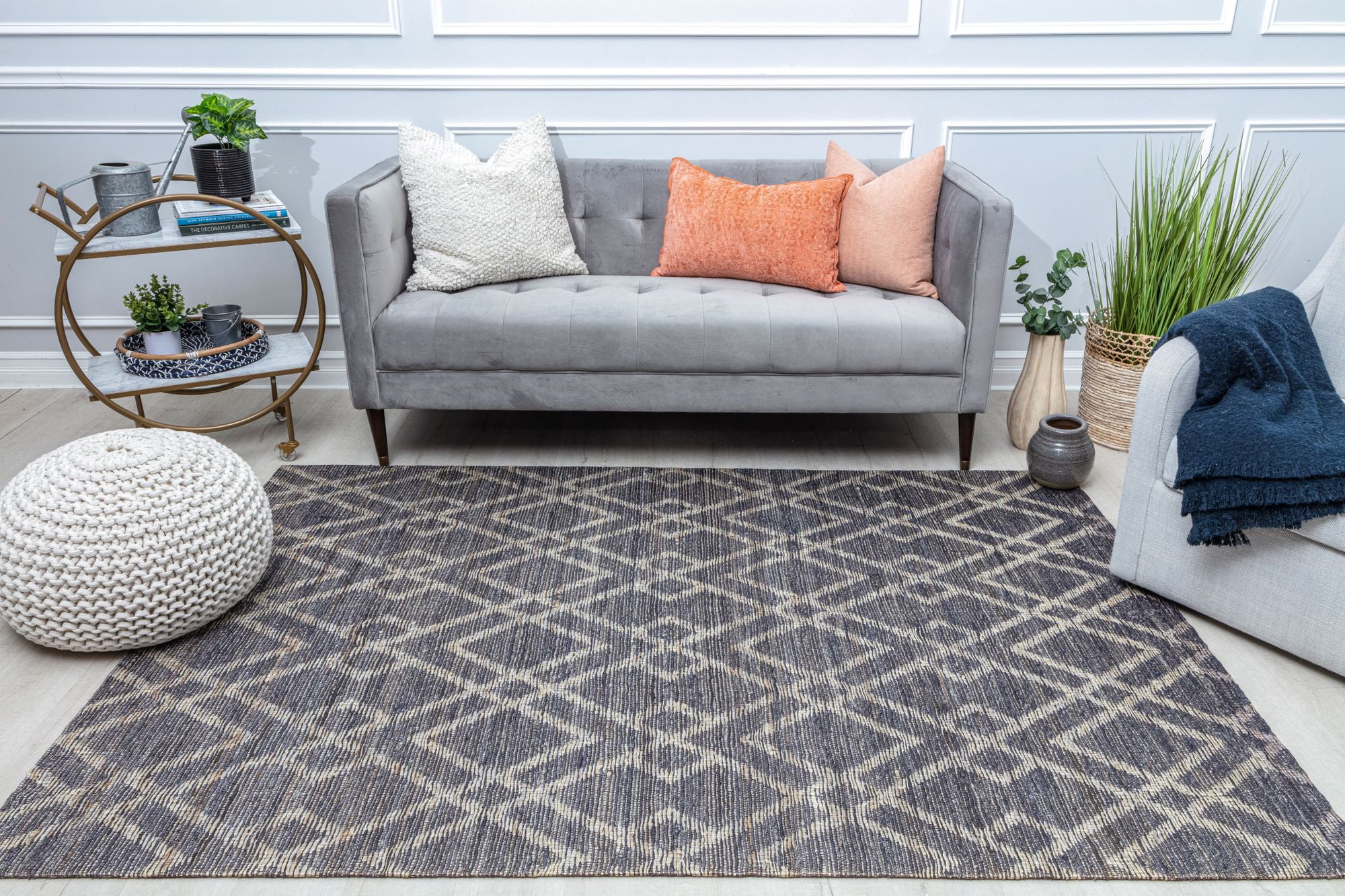 Rugs America GN10A Waves Diamond/Trellis Modern Navy Area Rug, 8'0"x10'0"
