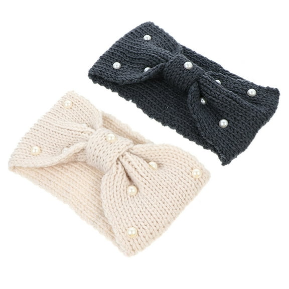 CTIRCHIU 2Pack Decorative Knitted Headband with Pearls for Women Headdress and Giving