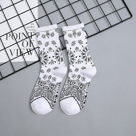 

1 Pair Comfortable Socks Street Harajuku Sports Female Women Hosiery Paisley Flower Socks Middle Tube Socks WHITE C