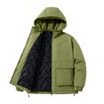 thumbnail image 3 of XUNKUSGA Ski Jacket Short Cotton Padded Puffer Jacket Oversized Solid Full Zipper Simple Winter Snow Coat Windproof Water Resistant Casual Hooded Winter Coats for Men M-4XL Green, 3 of 8