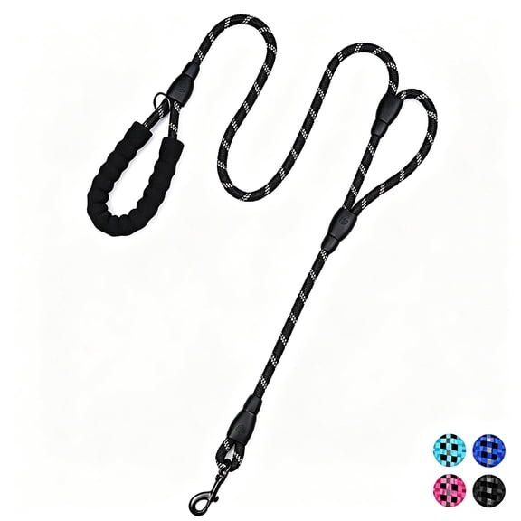 YeewayVeh Dog Leash 6FT Double Handle, 1/2 Inch Nylon Leash with Padded Handle & Reflective Threads for Medium to Large Dogs (Black)