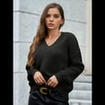 thumbnail image 4 of Suéter de Larga con Cuello en V para Mujer, Suéter Holgado de Punto Grueso de Gran Tamaño. Negro M, 4 of 8