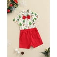 thumbnail image 3 of Mialoley Toddle Boy Two-Piece Outfits, Santa Claus/Christmas Tree Turn-Down Collar Shirt + Solid Color Short Trousers, 3 of 8