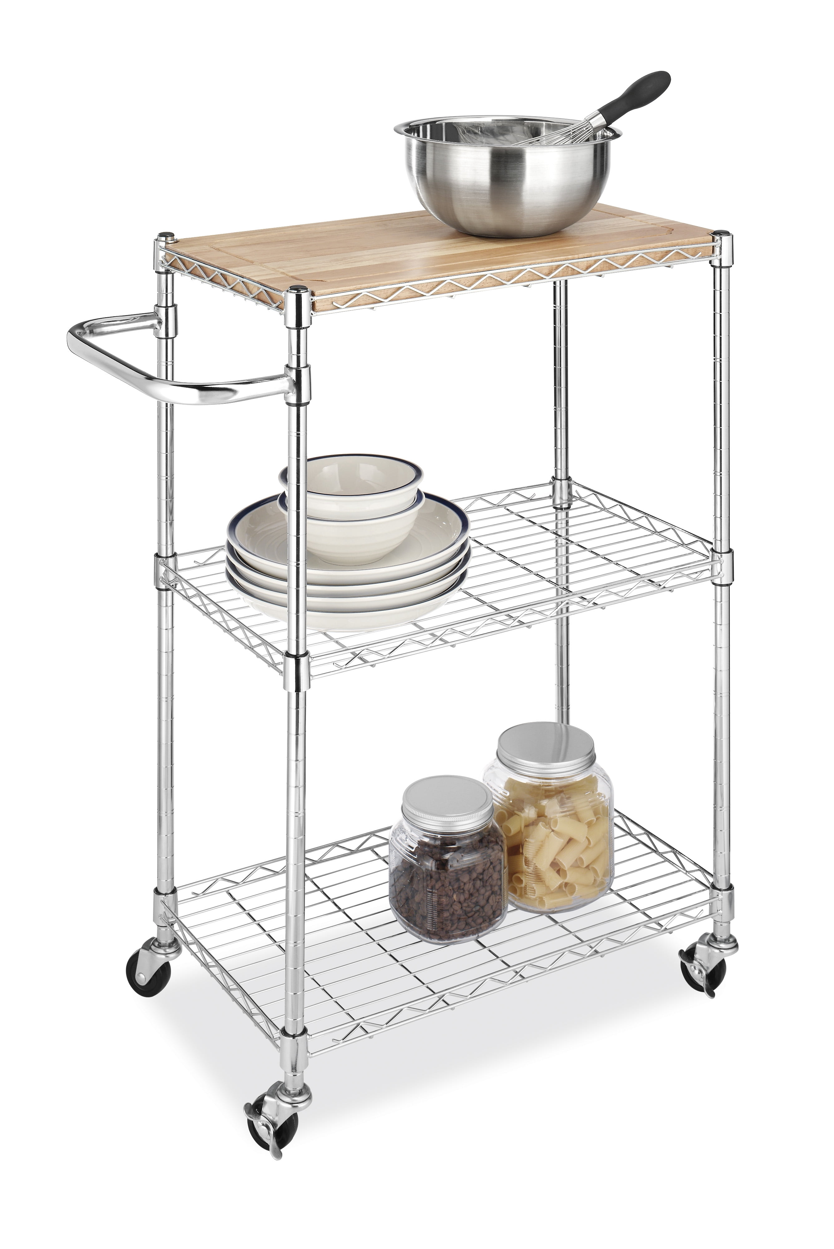Whitmor Kitchen Storage/Microwave Cart-Wood & Chrome - Length 13.25 x Width 27.5 x Height 33.5