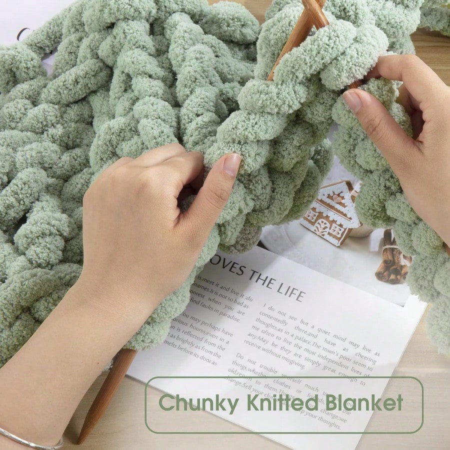 Sage Green Chunky Chenille Yarn for Crocheting Bulky Thick Fluffy Yarn for Knitting er Bulky Chunky Yarn for Hand Knitting Blanket Soft Plush 8 Jumbo Pack 27 yds 8 oz Each Skein
