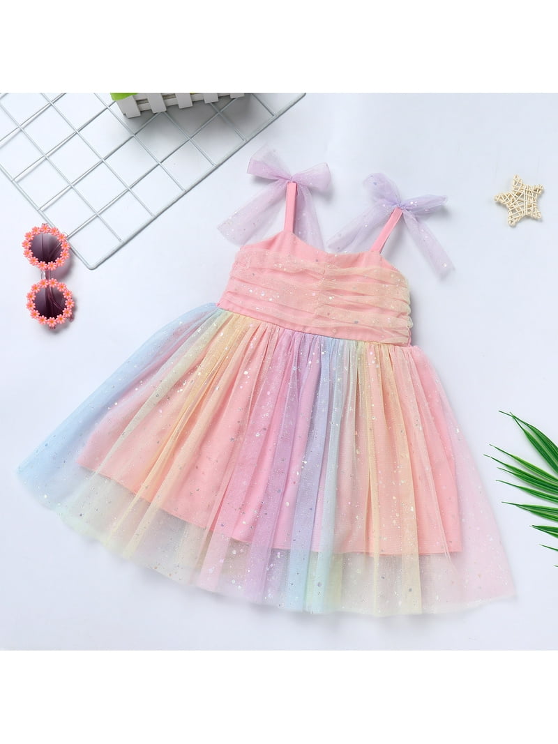 rainbow party dresses Rainbow Sequin Puff Sleeve Party Dress Toddler