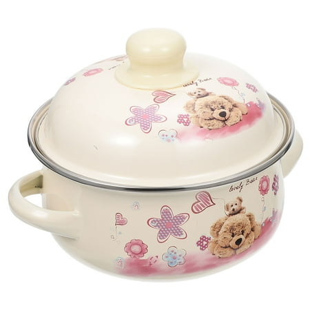 

1pc Lovely Pattern Enamel Pot Practical Cooking Pot Household Soup Pot Milk Pot