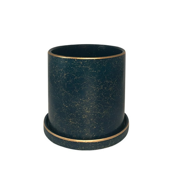 Macetero borde dorado 15 cm alto maceta con plato de base ilios innova Azul marino