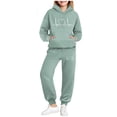 thumbnail image 2 of Piuwrlz Teen Fleece Sweatsuits 2pcs Hood Top and Pants Girls Boys Plush Hoodies and Sweatpants Green Size 14-15Years, 2 of 6