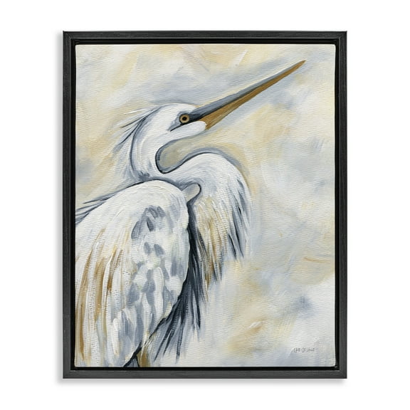 Stupell Industries Muted White Egret Animals & Insects Painting Black Floater Framed Canvas Art Print Wall Art, 17 x 21