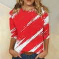 thumbnail image 2 of Women’s Casual Red Paint Splatter Print Top, 3/4 Sleeve Loose Fit Soft Crew Neck T-Shirt for Everyday Wear, Comfortable Stylish Tee, 2 of 5