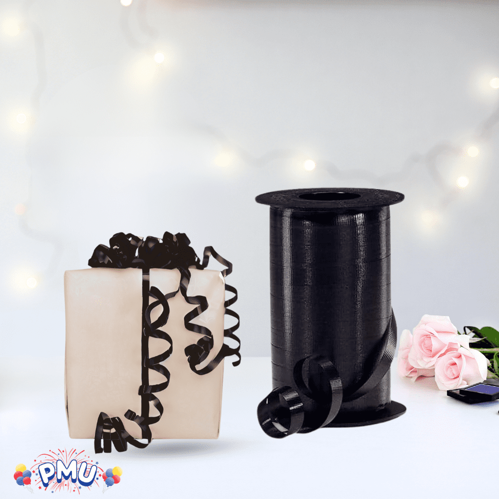 PMU 1500 Yards x 3/8in Black Crimped Curling Ribbon String for Gift Wrapping Ribbon Balloon String Birthday Celebration Party Presents Decor, Festival Art Craft Accessories (6-250 Yard Rolls)
