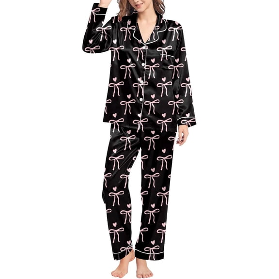 Womens Pajama Set Solid Long Sleeve Top and Pants Casual Classic Sleepwear Loungewear