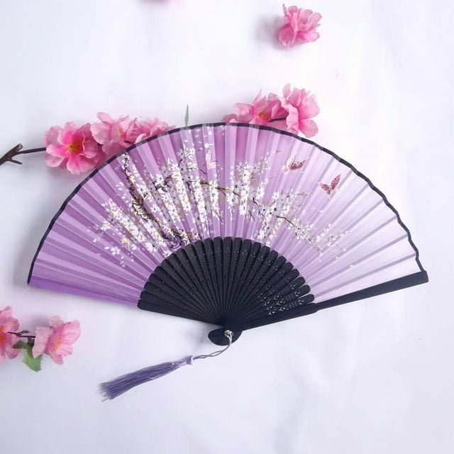 Abanico plegable antiguo para mujer, abanico de tela de seda de bambú, abanico plegable portátil, abanico de regalo, abanico pequeño
