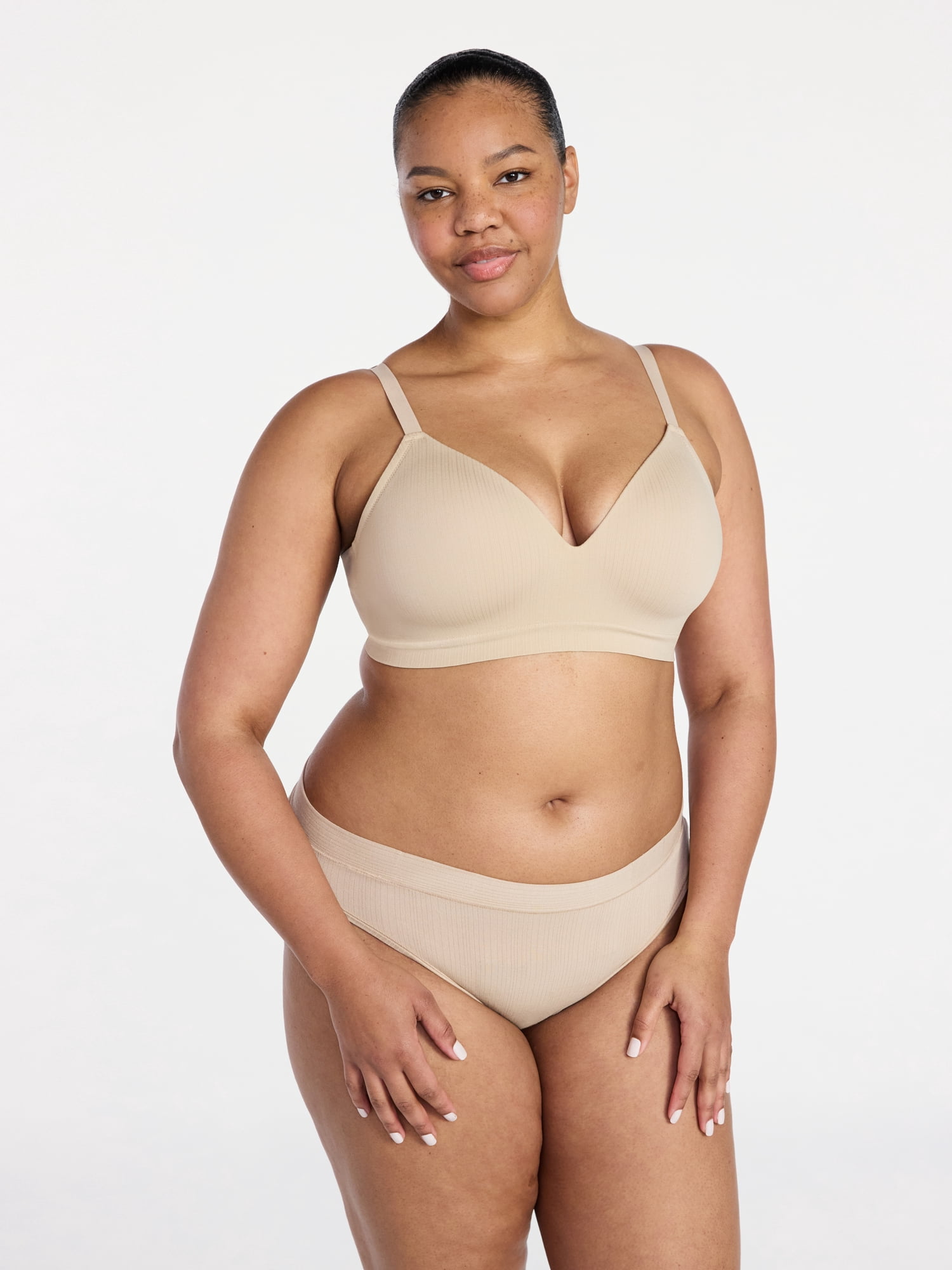 Joyspun Women's Wireless Seamless Matte Mini Rib Bra, Sizes XS-3XL