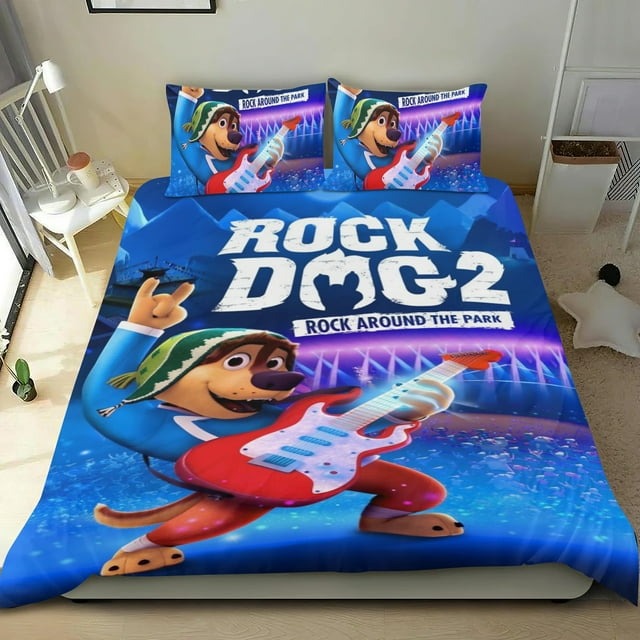Rock Dog Conjunto de sábanas temático, trío de piezas, cómodo y amigable con la piel, diseño único, regalo de decoración para el hogar para familiares, amigos y fans,135cm *200cm
