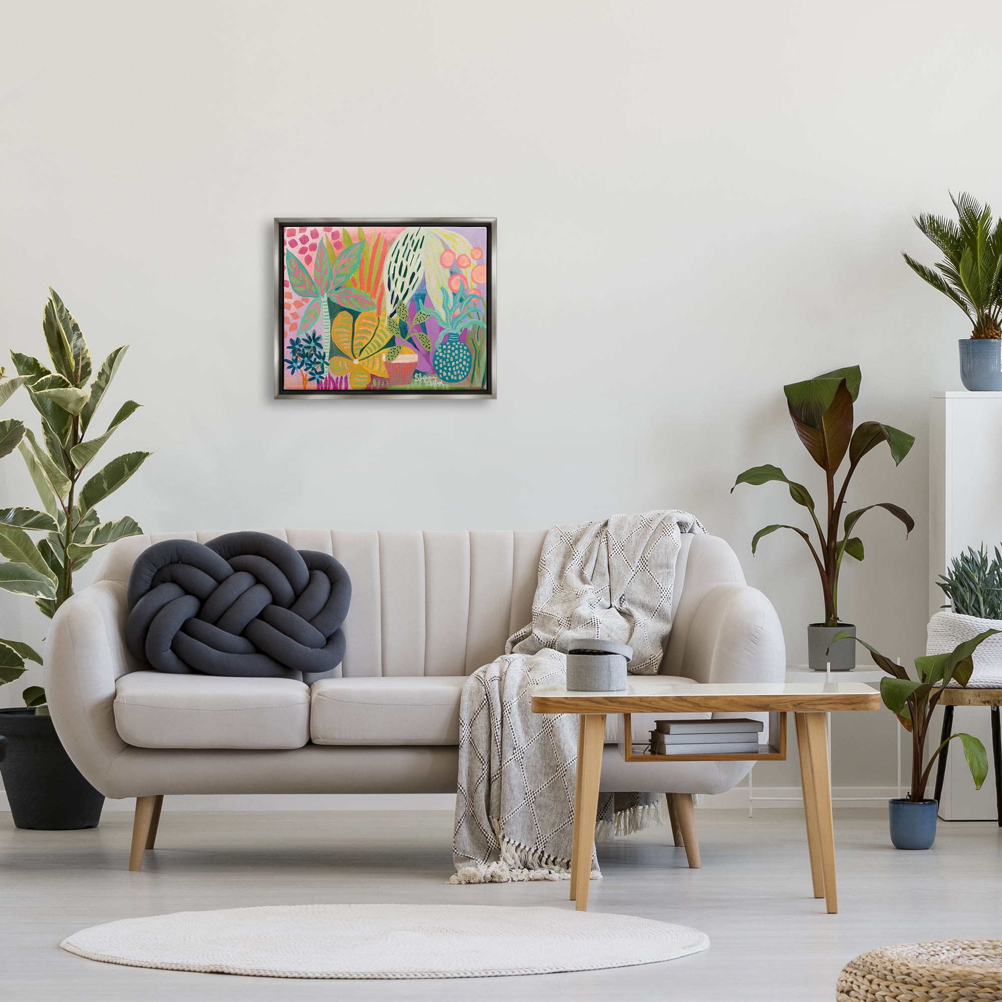 Stupell Industries Modern Plants Abstract Shapes Botanical & Floral Painting Gray Floater Framed Art Print Wall Art