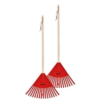Superio Kids Rake with Hardwood Handle- Durable Plastic Red Head to Sweep Leaves in Lawn and Tidying Up The Garden  34 Height (2 Pack)