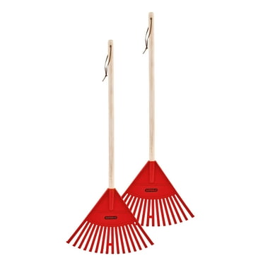 Superio Kids Rake with Hardwood Handle- Durable Plastic Red Head to Sweep Leaves in Lawn and Tidying Up The Garden  34 Height (2 Pack)