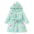thumbnail image 1 of Splozh Toddler Girls Fleece Hoodd Bathrobe Girls Fleece Robe Boys Hooded Bathrobe Soft Flannel Robe for Kids Green,2-3 Years, 1 of 6
