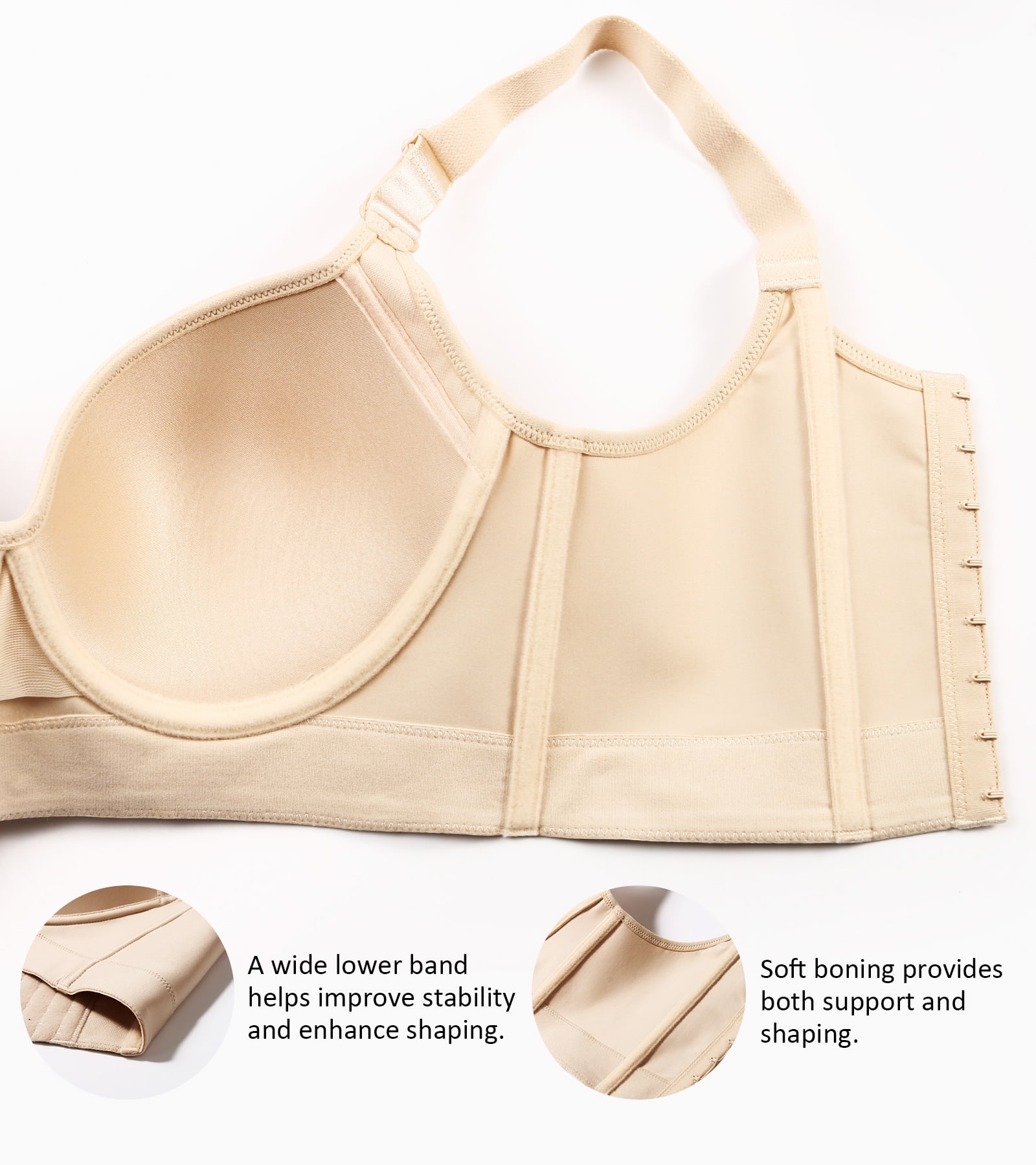 Exerin Women's Push Up Underwire Full Coverage Sculpting Uplift Support Hide Back Fat Bra(40B,Beige)