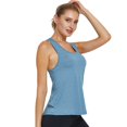 thumbnail image 4 of NMMUED Workout Tops for Women Open Back Tank Tops Athletic Yoga Shirts Layered Criss Cross Back Loose Fit Flowy Sleeveless Gym Clothes Fitness Running Activewear Dark Blue L, 4 of 6