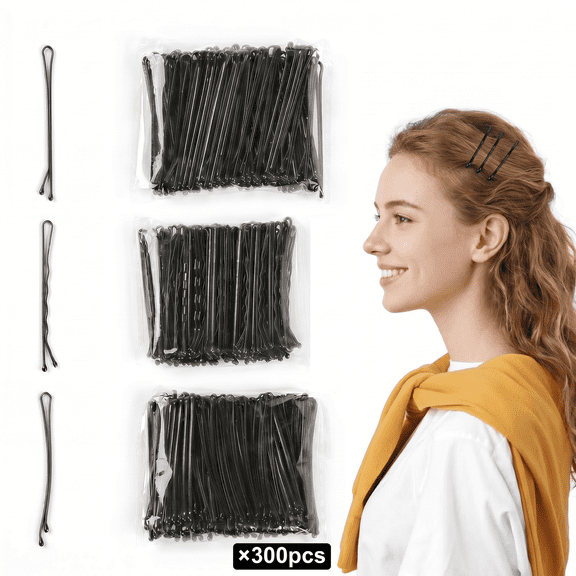 ROSEXIXI 300 Pack Black Bobby Pins, 2.2in Durable Paint-Coated U-Shaped Hair Pins, Bulk Hair Styling Clips for Buns, Bangs and Edge Control