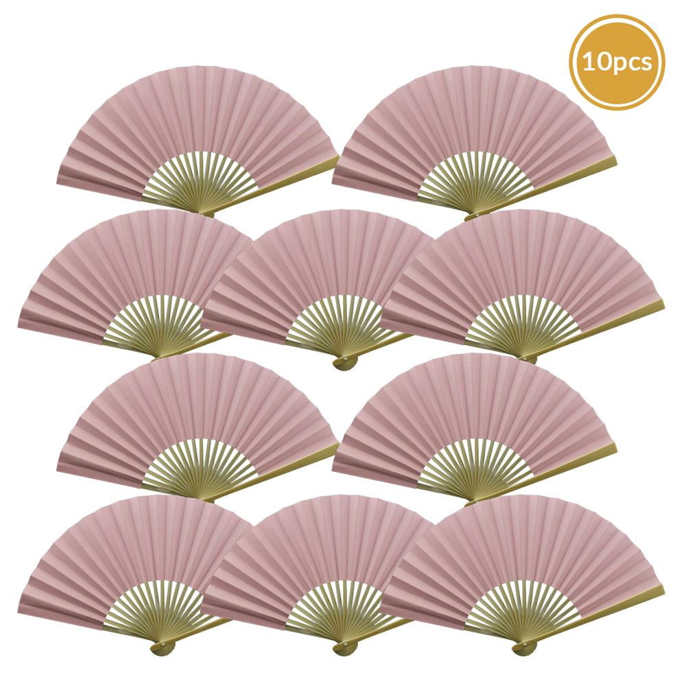 Quasimoon Paper Hand Fans for Women (9-Inch Premium, Pink, 10-Pack) - Ideal for Wedding and Party Favors, Gifts, and Decorations