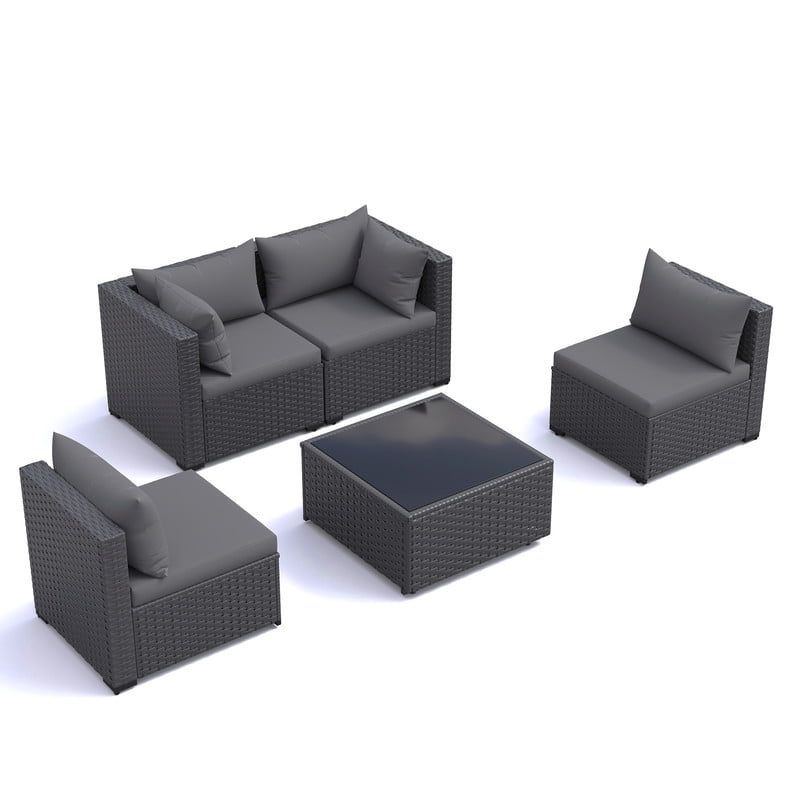 MRUAKA 5 Pieces Patio Conversation Set, Outdoor Sectional PE Rattan Wicker Furniture Seat,Dark Gray
