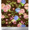 thumbnail image 1 of Soimoi Brown Silk Fabric Periwinkle & Peony Floral Fabric Prints By Yard 42 Inch Wide, 1 of 3