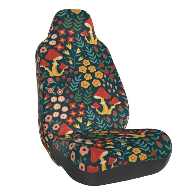 Wukai Mushrooms And Flowers Full Set Car Seat Covers with Soft Padding Universal Auto Front Seats Protector and Cushion Mat