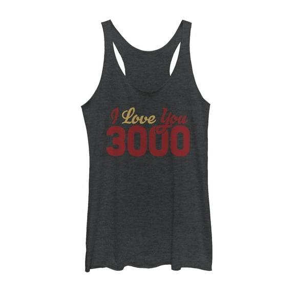 Women's Marvel Iron Man Love 3000 Script  Racerback Tank Top Black Heather Small