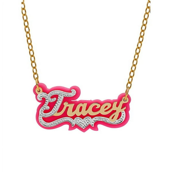 Personalized Pink Acrylic Name Necklace with Beading and Rhodium