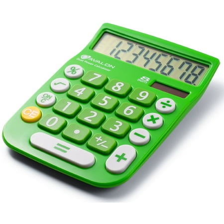 Office+Style 8 Digit Dual Powered Desktop Calculator, LCD Display, Green